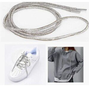 Sparkling Rhinestone One Shoelace Glitter Round Replacement Lace with Metal Tips
